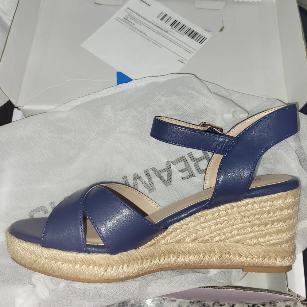 Navy Wedge Sandals - Picture 3 of 6